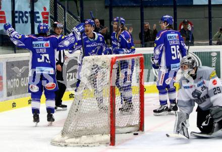 EBEL. Eishockey Bundesliga. EC VSV gegen Dornbirn Bulldogs	. Torjubel Martin Ulmer, Brodie Reid, Chris Collins, Anton Karlsson  (VSV). Villach, am 20.10.2019.
Foto: Kuess
www.qspictures.net
---
pressefotos, pressefotografie, kuess, qs, qspictures, sport, bild, bilder, bilddatenbank