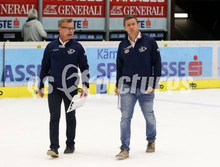 EBEL. Eishockey Bundesliga. EC VSV gegen Dornbirn Bulldogs	. Co-Trainer Sakari Lindfors, Trainer Jyrki Aho  (VSV). Villach, am 20.10.2019.
Foto: Kuess
www.qspictures.net
---
pressefotos, pressefotografie, kuess, qs, qspictures, sport, bild, bilder, bilddatenbank