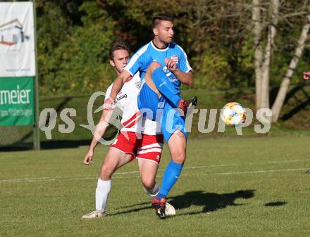 Fussball. 2. Klasse D. St. Paul gegen Maria Rojach. Marcel Hartl (St. Paul),  Dragan Ljubanic (Maria Rojach). St. Paul, am 12.10.2019.
Foto: Kuess
www.qspictures.net

---
pressefotos, pressefotografie, kuess, qs, qspictures, sport, bild, bilder, bilddatenbank