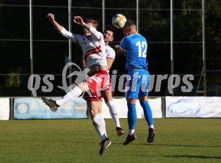 Fussball. 2. Klasse D. St. Paul gegen Maria Rojach. Robert Franz Kienzl, Daniel Pizir (St. Paul), Tevz Nabernik (Maria Rojach). St. Paul, am 12.10.2019.
Foto: Kuess
www.qspictures.net

---
pressefotos, pressefotografie, kuess, qs, qspictures, sport, bild, bilder, bilddatenbank