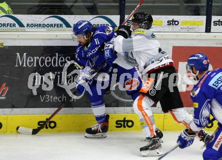 EBEL. Eishockey Bundesliga. EC VSV gegen Dornbirn Bulldogs	. Christof Wappis,   (VSV), Ramon Schnetzer (Dornbirn). Villach, am 20.10.2019.
Foto: Kuess
www.qspictures.net
---
pressefotos, pressefotografie, kuess, qs, qspictures, sport, bild, bilder, bilddatenbank