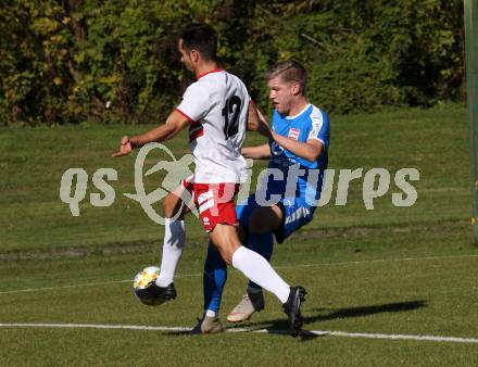 Fussball. 2. Klasse D. St. Paul gegen Maria Rojach. Franco Golec (St. Paul),  Christoph Erich Paier (Maria Rojach). St. Paul, am 12.10.2019.
Foto: Kuess
www.qspictures.net

---
pressefotos, pressefotografie, kuess, qs, qspictures, sport, bild, bilder, bilddatenbank