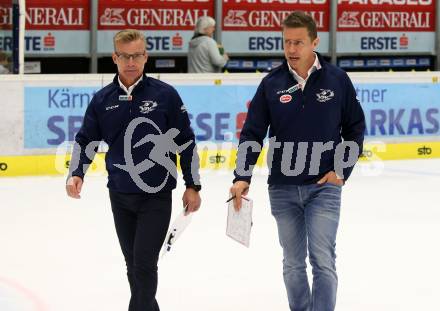 EBEL. Eishockey Bundesliga. EC VSV gegen Dornbirn Bulldogs	. Co-Trainer Sakari Lindfors, Trainer Jyrki Aho  (VSV). Villach, am 20.10.2019.
Foto: Kuess
www.qspictures.net
---
pressefotos, pressefotografie, kuess, qs, qspictures, sport, bild, bilder, bilddatenbank