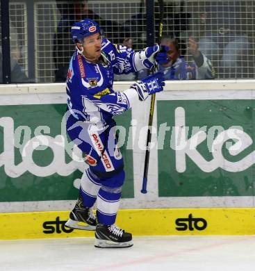 EBEL. Eishockey Bundesliga. EC VSV gegen Dornbirn Bulldogs	.  Torjubel Brodie Reid (VSV). Villach, am 20.10.2019.
Foto: Kuess
www.qspictures.net
---
pressefotos, pressefotografie, kuess, qs, qspictures, sport, bild, bilder, bilddatenbank