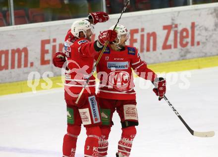 EBEL. Eishockey Bundesliga. KAC gegen	HC Orli Znojmo. Torjubel Manuel Ganahl, David Fischer (KAC). Klagenfurt, am 25.10.2019.
Foto: Kuess
www.qspictures.net

---
pressefotos, pressefotografie, kuess, qs, qspictures, sport, bild, bilder, bilddatenbank