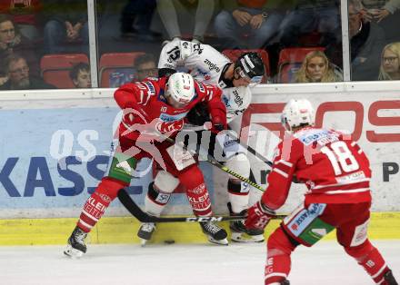 EBEL. Eishockey Bundesliga. KAC gegen	HC Orli Znojmo. Andrew Kozek,  (KAC), Antonin Boruta (Znojmo). Klagenfurt, am 25.10.2019.
Foto: Kuess
www.qspictures.net

---
pressefotos, pressefotografie, kuess, qs, qspictures, sport, bild, bilder, bilddatenbank