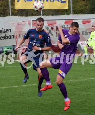 Fussball Unterliga Ost. Woelfnitz gegen SK Austria KLagenfurt. Dominik Wurmdobler, (Woelfnitz), Felix Kogler  (Austria KLagenfurt). Woelfnitz, am 19.10.2019.
Foto: Kuess
www.qspictures.net

---
pressefotos, pressefotografie, kuess, qs, qspictures, sport, bild, bilder, bilddatenbank
