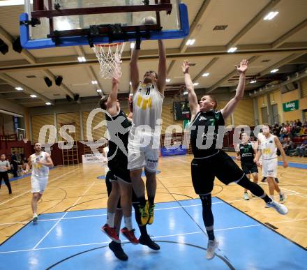 Basketball Zweite Liga 2019/2020. Grunddurchgang 6. Runde. Woerthersee Piraten gegen Deutsch Wagram Alligators. Andreas Nuck (Piraten), Elias Wlasak, Jan Kvasnicka (Alligators). Klagenfurt, am 26.10.2019.
Foto: Kuess
www.qspictures.net

---
pressefotos, pressefotografie, kuess, qs, qspictures, sport, bild, bilder, bilddatenbank