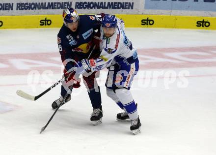 EBEL. Eishockey Bundesliga. EC VSV gegen EC Red Bull Salzburg.  Marko Poeyhoenen,  (VSV), Peter Hochkofler (Salzburg). Villach, am 27.10.2019.
Foto: Kuess
www.qspictures.net
---
pressefotos, pressefotografie, kuess, qs, qspictures, sport, bild, bilder, bilddatenbank