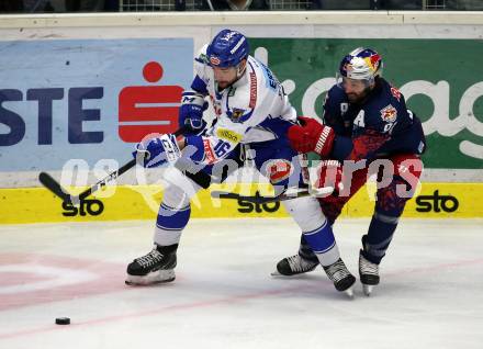 EBEL. Eishockey Bundesliga. EC VSV gegen EC Red Bull Salzburg.  Patrick Spannring,  (VSV), Dominique Heinrich (Salzburg). Villach, am 27.10.2019.
Foto: Kuess
www.qspictures.net
---
pressefotos, pressefotografie, kuess, qs, qspictures, sport, bild, bilder, bilddatenbank