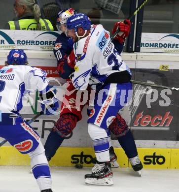 EBEL. Eishockey Bundesliga. EC VSV gegen EC Red Bull Salzburg.  Markus Schlacher, (VSV), Raphael Herburger  (Salzburg). Villach, am 27.10.2019.
Foto: Kuess
www.qspictures.net
---
pressefotos, pressefotografie, kuess, qs, qspictures, sport, bild, bilder, bilddatenbank