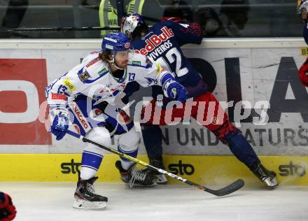EBEL. Eishockey Bundesliga. EC VSV gegen EC Red Bull Salzburg. Chris Collins,   (VSV), Layne Viveiros (Salzburg). Villach, am 27.10.2019.
Foto: Kuess
www.qspictures.net
---
pressefotos, pressefotografie, kuess, qs, qspictures, sport, bild, bilder, bilddatenbank