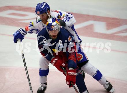 EBEL. Eishockey Bundesliga. EC VSV gegen EC Red Bull Salzburg.  Jamie Fraser, (VSV), Thomas Raffl  (Salzburg). Villach, am 27.10.2019.
Foto: Kuess
www.qspictures.net
---
pressefotos, pressefotografie, kuess, qs, qspictures, sport, bild, bilder, bilddatenbank