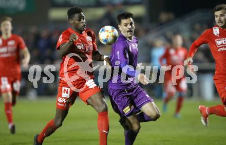 Fussball 2. Liga. SK Austria Klagenfurt gegen  SKU Amstetten. Darijo Pecirep, (Austria Klagenfurt), Kofi Yeboah Schulz  (Amstetten). Klagenfurt, am 1.11.2019.
Foto: Kuess
www.qspictures.net
---
pressefotos, pressefotografie, kuess, qs, qspictures, sport, bild, bilder, bilddatenbank