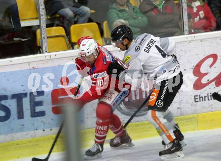 EBEL. Eishockey Bundesliga. KAC gegen	Dornbirn Bulldogs. Kozek Andrew Jacob (KAC), Gartner Charles Robin (Dornbirn). Klagenfurt, am 1.11.2019.
Foto: Kuess
www.qspictures.net

---
pressefotos, pressefotografie, kuess, qs, qspictures, sport, bild, bilder, bilddatenbank