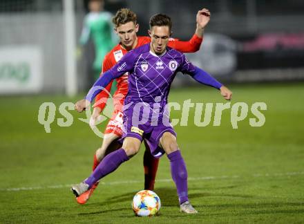 Fussball 2. Liga. SK Austria Klagenfurt gegen  SKU Amstetten. Oliver Markoutz, (Austria Klagenfurt), Marco Stark  (Amstetten). Klagenfurt, am 1.11.2019.
Foto: Kuess
www.qspictures.net
---
pressefotos, pressefotografie, kuess, qs, qspictures, sport, bild, bilder, bilddatenbank