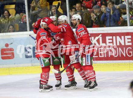 EBEL. Eishockey Bundesliga. KAC gegen	Dornbirn Bulldogs.  Torjubel Kozek Andrew Jacob, Neal Matthew, Schumnig Martin, Koch Thomas (KAC). Klagenfurt, am 1.11.2019.
Foto: Kuess
www.qspictures.net

---
pressefotos, pressefotografie, kuess, qs, qspictures, sport, bild, bilder, bilddatenbank
