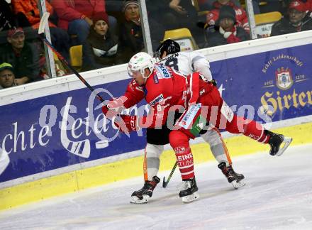 EBEL. Eishockey Bundesliga. KAC gegen	Dornbirn Bulldogs. Petersen Nicholas Eric (KAC), Tamminen Juhani Timo Tapio (Dornbirn). Klagenfurt, am 1.11.2019.
Foto: Kuess
www.qspictures.net

---
pressefotos, pressefotografie, kuess, qs, qspictures, sport, bild, bilder, bilddatenbank
