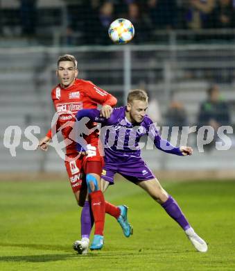 Fussball 2. Liga. SK Austria Klagenfurt gegen  SKU Amstetten. Florian Jaritz,  (Austria Klagenfurt), Michael Drga (Amstetten). Klagenfurt, am 1.11.2019.
Foto: Kuess
www.qspictures.net
---
pressefotos, pressefotografie, kuess, qs, qspictures, sport, bild, bilder, bilddatenbank