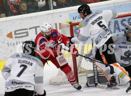 EBEL. Eishockey Bundesliga. KAC gegen	Dornbirn Bulldogs. Koch Thomas (KAC), Vainonen Mikko (Dornbirn). Klagenfurt, am 1.11.2019.
Foto: Kuess
www.qspictures.net

---
pressefotos, pressefotografie, kuess, qs, qspictures, sport, bild, bilder, bilddatenbank