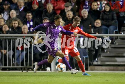 Fussball 2. Liga. SK Austria Klagenfurt gegen  SKU Amstetten. Julian von Haacke (Klagenfurt), Daniel Gremsl (Amstetten). Klagenfurt, am 1.11.2019.
Foto: Kuess
www.qspictures.net
---
pressefotos, pressefotografie, kuess, qs, qspictures, sport, bild, bilder, bilddatenbank