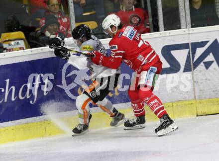 EBEL. Eishockey Bundesliga. KAC gegen	Dornbirn Bulldogs. Liivik Siim (KAC),  Schnetzer Ramon (Dornbirn). Klagenfurt, am 1.11.2019.
Foto: Kuess
www.qspictures.net

---
pressefotos, pressefotografie, kuess, qs, qspictures, sport, bild, bilder, bilddatenbank