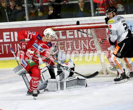 EBEL. Eishockey Bundesliga. KAC gegen	Dornbirn Bulldogs. Kernberger Michael (KAC), Rinne Juha Rasmus (Dornbirn). Klagenfurt, am 1.11.2019.
Foto: Kuess
www.qspictures.net

---
pressefotos, pressefotografie, kuess, qs, qspictures, sport, bild, bilder, bilddatenbank