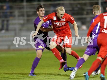Fussball 2. Liga. SK Austria Klagenfurt gegen  SKU Amstetten. Thomas Severin Blomeyer,  (Austria Klagenfurt), David Peham (Amstetten). Klagenfurt, am 1.11.2019.
Foto: Kuess
www.qspictures.net
---
pressefotos, pressefotografie, kuess, qs, qspictures, sport, bild, bilder, bilddatenbank