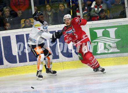 EBEL. Eishockey Bundesliga. KAC gegen	Dornbirn Bulldogs. Geier Manuel (KAC), Subban Jordan Carmichael (Dornbirn). Klagenfurt, am 1.11.2019.
Foto: Kuess
www.qspictures.net

---
pressefotos, pressefotografie, kuess, qs, qspictures, sport, bild, bilder, bilddatenbank
