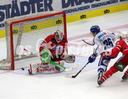 EBEL. Eishockey Bundesliga. EC VSV gegen KAC. 	Pollastrone Jerry (VSV),  Haugen Lars (KAC). Villach, am 3.11.2019.
Foto: Kuess
www.qspictures.net
---
pressefotos, pressefotografie, kuess, qs, qspictures, sport, bild, bilder, bilddatenbank