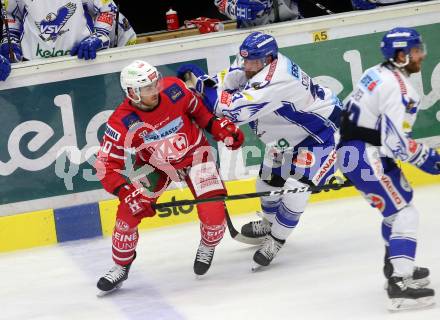 EBEL. Eishockey Bundesliga. EC VSV gegen KAC.  Schlacher Markus (VSV),  Neal Matthew (KAC). Villach, am 3.11.2019.
Foto: Kuess
www.qspictures.net
---
pressefotos, pressefotografie, kuess, qs, qspictures, sport, bild, bilder, bilddatenbank