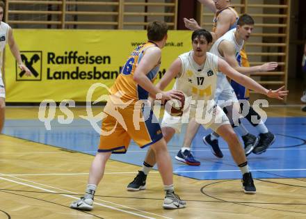 Basketball Zweite Liga 2019/2020. Grunddurchgang 8. Runde. Woerthersee Piraten gegen BBU Salzburg. Christof Gspandl,  (Piraten), Christian Joch (Salzburg). Klagenfurt, am 3.11.2019.
Foto: Kuess
www.qspictures.net

---
pressefotos, pressefotografie, kuess, qs, qspictures, sport, bild, bilder, bilddatenbank