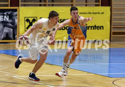 Basketball Zweite Liga 2019/2020. Grunddurchgang 8. Runde. Woerthersee Piraten gegen BBU Salzburg. Tevz Ruzic, (Piraten), Thomas Buchegger  (Salzburg). Klagenfurt, am 3.11.2019.
Foto: Kuess
www.qspictures.net

---
pressefotos, pressefotografie, kuess, qs, qspictures, sport, bild, bilder, bilddatenbank