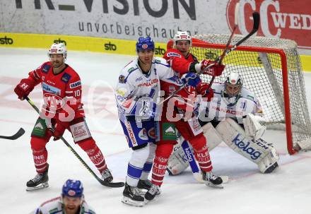 EBEL. Eishockey Bundesliga. EC VSV gegen KAC. 	Bibic Alen, Maxwell Brandon (VSV), Kozek Andrew Jacob, Petersen Nicholas Eric (KAC). Villach, am 3.11.2019.
Foto: Kuess
www.qspictures.net
---
pressefotos, pressefotografie, kuess, qs, qspictures, sport, bild, bilder, bilddatenbank