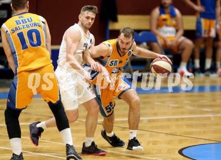 Basketball Zweite Liga 2019/2020. Grunddurchgang 8. Runde. Woerthersee Piraten gegen BBU Salzburg. Ziga Erculj,  (Piraten), Luka Mlovac (Salzburg). Klagenfurt, am 3.11.2019.
Foto: Kuess
www.qspictures.net

---
pressefotos, pressefotografie, kuess, qs, qspictures, sport, bild, bilder, bilddatenbank