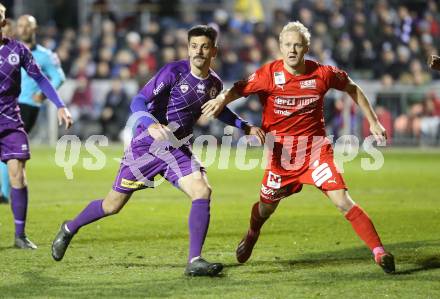 Fussball 2. Liga. SK Austria Klagenfurt gegen  SKU Amstetten. Darijo Pecirep, (Austria Klagenfurt), David Peham  (Amstetten). Klagenfurt, am 1.11.2019.
Foto: Kuess
www.qspictures.net
---
pressefotos, pressefotografie, kuess, qs, qspictures, sport, bild, bilder, bilddatenbank