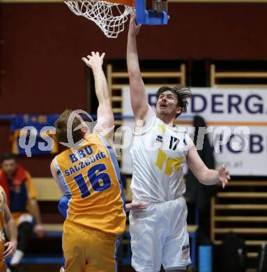 Basketball Zweite Liga 2019/2020. Grunddurchgang 8. Runde. Woerthersee Piraten gegen BBU Salzburg. Christof Gspandl, (Piraten), Christian Joch  (Salzburg). Klagenfurt, am 3.11.2019.
Foto: Kuess
www.qspictures.net

---
pressefotos, pressefotografie, kuess, qs, qspictures, sport, bild, bilder, bilddatenbank