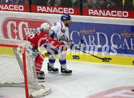 EBEL. Eishockey Bundesliga. EC VSV gegen KAC.  Fraser Jamie (VSV),  Kozek Andrew Jacob (KAC). Villach, am 3.11.2019.
Foto: Kuess
www.qspictures.net
---
pressefotos, pressefotografie, kuess, qs, qspictures, sport, bild, bilder, bilddatenbank