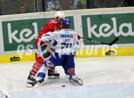 EBEL. Eishockey Bundesliga. EC VSV gegen KAC. 	Lahti Miika (VSV), Koch Thomas (KAC). Villach, am 3.11.2019.
Foto: Kuess
www.qspictures.net
---
pressefotos, pressefotografie, kuess, qs, qspictures, sport, bild, bilder, bilddatenbank