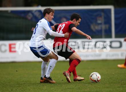 Fussball Kaerntner Liga. Treibach gegen St. Jakob/Ros. .  David Armin Hude (Treibach),  Marco Koller (St. Jakob). Treibach, am 9.11.2019.
Foto: Kuess
www.qspictures.net
---
pressefotos, pressefotografie, kuess, qs, qspictures, sport, bild, bilder, bilddatenbank