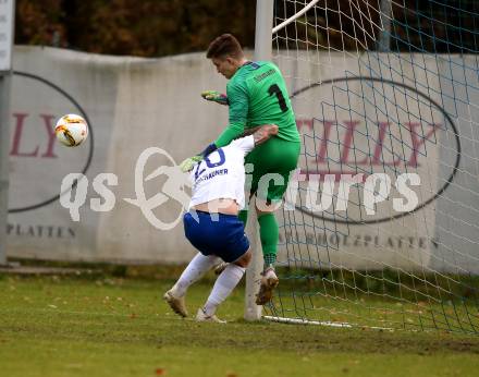 Fussball Kaerntner Liga. Treibach gegen St. Jakob/Ros. .  Kevin Vaschauner (Treibach),  Christopher Altmann (St. Jakob). Treibach, am 9.11.2019.
Foto: Kuess
www.qspictures.net
---
pressefotos, pressefotografie, kuess, qs, qspictures, sport, bild, bilder, bilddatenbank