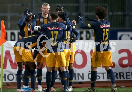 Fussball Bundesliga. RZ Pellets WAC gegen FC Red Bull Salzburg.  Torjubel Erling Braut Haland, Patson Daka, Dominik Szoboszlai, Takumi Minamino, Andreas Ulmer, Andre Ramalho Silva   (Salzburg). Wolfsberg, am 10.11.2019.
Foto: Kuess
www.qspictures.net

---
pressefotos, pressefotografie, kuess, qs, qspictures, sport, bild, bilder, bilddatenbank