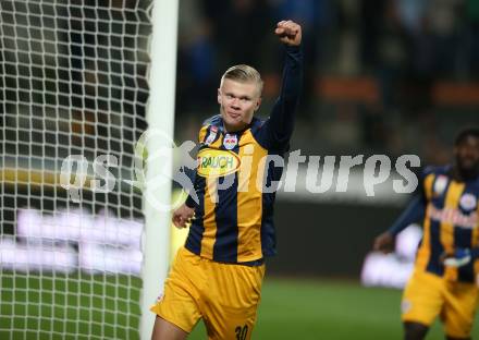 Fussball Bundesliga. RZ Pellets WAC gegen FC Red Bull Salzburg.  Torjubel Erling Braut Haland   (Salzburg). Wolfsberg, am 10.11.2019.
Foto: Kuess
www.qspictures.net

---
pressefotos, pressefotografie, kuess, qs, qspictures, sport, bild, bilder, bilddatenbank