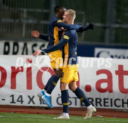 Fussball Bundesliga. RZ Pellets WAC gegen FC Red Bull Salzburg.  Torjubel Erling Braut Haland, Patson Daka   (Salzburg). Wolfsberg, am 10.11.2019.
Foto: Kuess
www.qspictures.net

---
pressefotos, pressefotografie, kuess, qs, qspictures, sport, bild, bilder, bilddatenbank