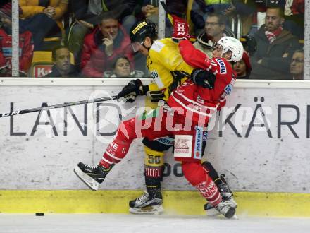 EBEL. Eishockey Bundesliga. KAC gegen	Vienna Capitals. Lukas Haudum,  (KAC), Mario Fischer (Vienna Capitals). Klagenfurt, am 15.11.2019.
Foto: Kuess
www.qspictures.net

---
pressefotos, pressefotografie, kuess, qs, qspictures, sport, bild, bilder, bilddatenbank