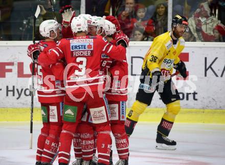 EBEL. Eishockey Bundesliga. KAC gegen	Vienna Capitals. Torjubel Michael Kernberger, Thomas Hundertpfund, David Joseph Fischer (KAC). Klagenfurt, am 15.11.2019.
Foto: Kuess
www.qspictures.net

---
pressefotos, pressefotografie, kuess, qs, qspictures, sport, bild, bilder, bilddatenbank