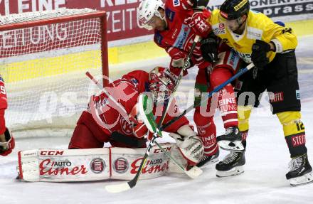 EBEL. Eishockey Bundesliga. KAC gegen	Vienna Capitals. Lars Haugen, David Joseph Fischer,  (KAC), Kyle Baun (Vienna Capitals). Klagenfurt, am 15.11.2019.
Foto: Kuess
www.qspictures.net

---
pressefotos, pressefotografie, kuess, qs, qspictures, sport, bild, bilder, bilddatenbank