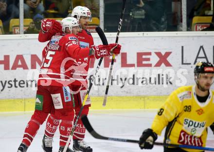 EBEL. Eishockey Bundesliga. KAC gegen	Vienna Capitals. Torjubel Michael Kernberger, Thomas Hundertpfund (KAC). Klagenfurt, am 15.11.2019.
Foto: Kuess
www.qspictures.net

---
pressefotos, pressefotografie, kuess, qs, qspictures, sport, bild, bilder, bilddatenbank