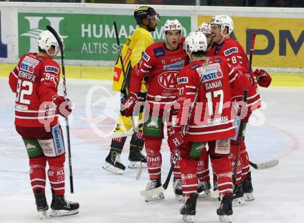 EBEL. Eishockey Bundesliga. KAC gegen	Vienna Capitals. Torjubel Clemens Unterweger, Lukas Haudum, Nicholas Eric Petersen, Daniel Obersteiner, Manuel Ganahl (KAC). Klagenfurt, am 15.11.2019.
Foto: Kuess
www.qspictures.net

---
pressefotos, pressefotografie, kuess, qs, qspictures, sport, bild, bilder, bilddatenbank