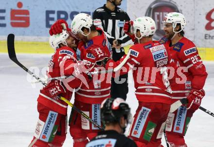EBEL. Eishockey Bundesliga. KAC gegen	Vienna Capitals. Torjubel Johannes Bischofberger, Thomas Hundertpfund, David Joseph Fischer, Martin Schumnig (KAC). Klagenfurt, am 15.11.2019.
Foto: Kuess
www.qspictures.net

---
pressefotos, pressefotografie, kuess, qs, qspictures, sport, bild, bilder, bilddatenbank